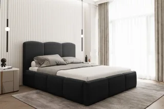 Polsterbett Doppelbett DUNIA Komplettset in Stoff Opera Velvet Schwarz 180x200cm