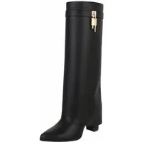 Ital-Design Elegante Stiefel mit hohem Schaft und Blockabsatz für Damen High-Heel-Stiefel (90948420) Blockabsatz Stiefel in Schwarz