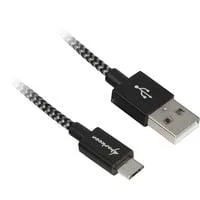 USB 2.0 Kabel, USB-A Stecker > Micro-USB Stecker schwarz/grau, 0,5 Meter, gesleevt