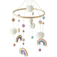 CLTYQ Mobile Regenbogen Babybett Hölz Windspiele mit Bäll,Baby-Mobile, Neugeborene Geschenk für Jungen Mädchen,Bettglocke Anhänger