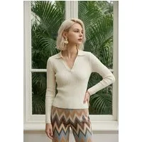 Zuckerwatte V-Ausschnitt-Pullover 777441 Rippstrickoptik aus Viskose mit Elasthan