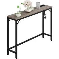 GarveeMore Konsolentisch mit Steckdose und USB-Anschluss,100x23x80cm, Ladestation Beistelltisch für Eingang Flur Wohnzimmer,Metallgestell