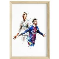 JUSTGOODMOOD Poster Premium ® Ronaldo Messi Fußball Poster · Wasserfarben · ohne Rahmen
