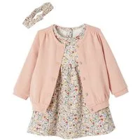 vertbaudet A-Linien-Kleid Mädchen Baby-Set: Kleid, Strickjacke & Haarband
