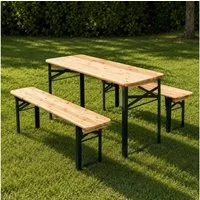 HAGO Garten-Kindersitzgruppe Kindersitzgruppe Gartenbank Klappbank Bierzeltgarnitur Holz, (3-tlg), Klappbar