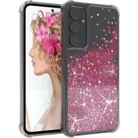 EAZY CASE Handyhülle Liquid Glittery Case für Samsung Galaxy A55 6,6 Zoll, Glitzerhülle Shiny Slimcover stoßfest Durchsichtig Bumper Case Pink