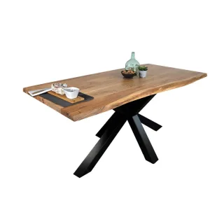 SAM Esstisch, Natur, Schwarz, Metall, Echtholz,Akazie, Quadratisch,Rechteckig, Sternfuß, 120x77x80 cm, Esszimmer, Tische, Esstische