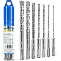 S&R Hammerbohrer Schlagbohrer SDS-Plus in Industriequalität, effiziente Doppelspirale, (Set, 7-tlg: 4-5-6-8-10-12 mm x 160 mm), für präzises Bohren in Beton, Stein und Granit