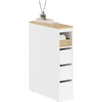 SoBuy Beistellwagen BZR54, Badezimmerschrank mit Rollen, Badschrank schmal, Kommode, Küchenwagen schmal Nischenwagen Badezimmerregal mit Rädern, ausziehbar