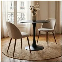 IDIMEX Essgruppe LOIRE/NAVIA, (3-tlg), Runder Esstisch Ø 80 cm mit Keramikplatte und 2 Stühlen Schwarz/Grau
