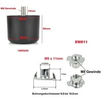 Prima-Online Möbelfuß Kunststoff Beine Möbelfüße Möbelbeine schwarz Gewindestift M8x15