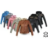Alpha Speeds Motorradjacke - /Freizeit Damen Lammlederjacke Bikerjacke Highway 11 (mit einer abnehmbaren Kapuze) aus weichem Lammleder, inklusive einsetzbarer Protektoren