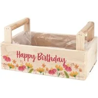 Herz & Heim Geschenkbox aus Holz - Geschenkkorb mit Blumen Motiv als Geschenkverpackung, mit Holzgriffen