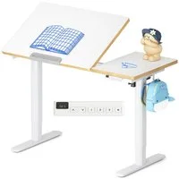 FLEXISPOT Schreibtisch Kinderschreibtisch Höhenverstellbar (mit neigbarer Tischplatte, mit LED-Höhenanzeige & 3 Speicherplätzen, MIT Haken, 16mm Abgerundete Tischecken), Kindersicherung, für Kinder ab 6 Jahren