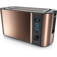 Arendo Toaster Langschlitz, Edelstahl, Display mit Restzeitanzeige, Krümelschublade, 2 lange Schlitze, für 4 Scheiben, 1500 W, Defrost Funktion, Wärmeisolierendes Gehäuse, mit Brötchenaufsatz