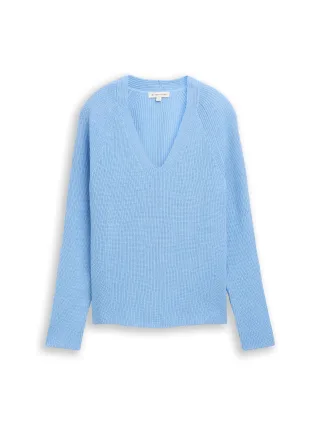 Tom Tailor - Strickpullover mit V-Ausschnitt light fjord blue - Gr. - XXL
