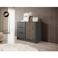 MOEBLO Kommode JOHN 2D (dekorative Lamellen Schrank Sideboard mit Türen und 3 Schubladen, Moderne Wohnzimmer Schlafzimmer Möbel Kommode für Wohnzimmer), (BxHxT): 105x86x45 cm