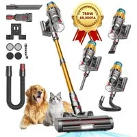 FOSMET Akku-Hand-und Stielstaubsauger 88000Pa Akkustaubsauger 750W/80Min/1M Schlauch Staubsauger Kabellos, 750 W, 2,6L Staubbehälter, 50dB leise/11-Stufen-Filter/OLED Display,Ideal für Böden/Teppiche/Auto