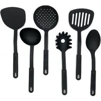 HOOZ Kochbesteck-Set hitzebeständig & pflegeleicht - praktische Kochlöffel für den Alltag (Set, 6-tlg., rostfrei), Suppenkelle, Pfannenwender, Schaum-, Spaghetti-, Servierlöffel