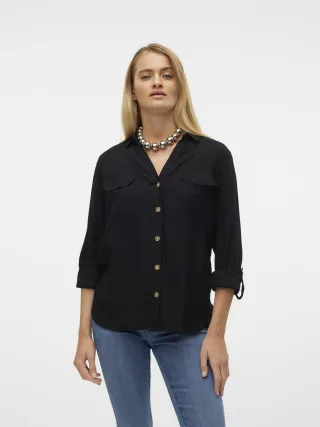 VERO MODA - VMBUMPY L/S SHIRT NEW WVN NOOS Black - Gr. - XL