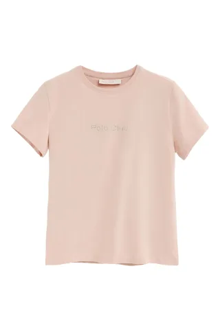 Kurzärmliges T-Shirt make-up-rosa mit glitzerndem Polo Club Logo und geradem Schnitt
