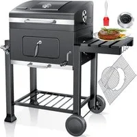 KESSER Holzkohlegrill Grill Grillwagen BBQ Smoker XL Holzkohlegrill mit Deckel, Rädern, Edelstahl-Griff, Grillrost und Thermometer Standgrill Kohlegrillwagen