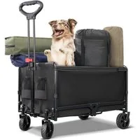 HOMECALL Bollerwagen Kleiner Handwagen Faltbar Gartenwagen kompakt (mit Regenschutz und Getränkehalter), bis 120 kg belastbar, 120 L, Schwar