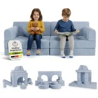Juskys Kindersofa Kayo, 12 Teile, Modulares Spielsofa, Waschbare Cord-Bezüge, 12-teiliges Set mit Kissen