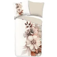 good morning Wendebettwäsche Vester, Renforcé, 3 teilig, 100% Baumwolle, Renforcé, Reißverschluss, Wendeoptik, Blumen, cream