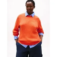 Tommy Hilfiger Curve Strickpullover CRV CO CABLE FINE GG C-NK LS SWT in großen Größen, mit Zopfmuster