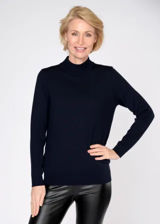 CLARINA - Stehbund-Pullover, 1/1 Arm,uni 616 marine - Gr. - 46