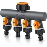 Brandson 4-Wege Verteiler 4-fach Schlauchverteiler, Gartenschlauch Wasserverteiler, 3/4 1/2 Zoll, (1-tlg), Regulierbarer Wasserhahn Schlauch Verteiler für Gartenbewässerung