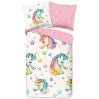 PURE luxury collection Kinderbettwäsche Fancy, Microfaser, 2 teilig, Mikrofaser, 135x200, 2 Teilig, Wendeoptik, Kind, Mädchen, Einhorn