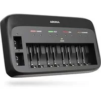 ABSINA X10 Akkuladegerät für AA, AAA & 9V - Batterieladegerät für NiMH Akkus Rundzellen-Lader (1000 mA, 1-tlg., Startet automatisch den Ladevorgang & schaltet auf Erhaltungsladung um)