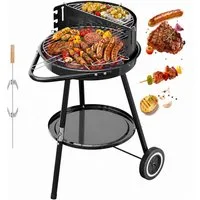HOMELUX Holzkohlegrill Holzkohlegrillwagen BBQ Grill, Doppellagiger Grill, Set, inkl. Grillspieß, Rollen & Windschutz, Standgrill Grillwagen Rundgrill Kohlegrill