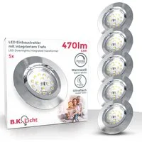 B.K.Licht LED Einbauleuchte 5er Set Einbaustrahler, Dimmbare Deckenstrahler, flache Spots, Dimmfunktion, LED fest integriert, Warmweiß, 3.000K, 470Lm, 5,5W, Kunststoff, 8,2 x 2,8 cm, Nickel