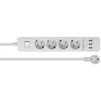 Steckdosenleiste 4-fach, 3x USB weiß, 1,5 Meter Kabel, Überspannungsschutz, mit Schalter
