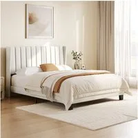 Yaheetech Polsterbett Doppelbett, Bettgestell mit gepolstertem Kopfteil & Lattenrost, 160 x 200 cm