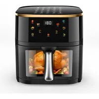 oyajia Heißluftfritteuse Air Fryer 9L XXL Heissluftfritteuse mit Sichtfenster, LED-Display, einstellbare Temperatur, 60-Minuten-Timer, Gesunde Friteuse ohne Öl, 1800 W