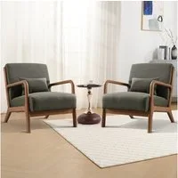 CANMOV Loungesessel Accent Sessel mit Kissen, Loungesessel mit Armlehnen, Armsessel (2-St), Natürliches Holz, Liegestuhl mit Armlehne und Kissen, für Wohnzimmer