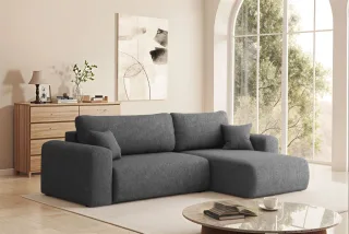 Ecksofa Schlafsofa FLORA Stoff Verita Dunkelgrau Ottomane Rechts