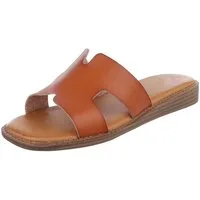 Ital-Design Modische Sandalen mit gepolsterter Sohle für Damen Pantolette (91409207) Keilabsatz/Wedge Pantoletten in Camel