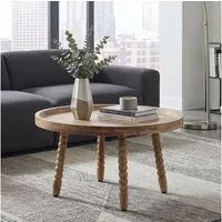 FINEBUY Couchtisch FB117841 Massivholz 60cm Sofatisch Beistelltisch Kaffeetisch Tisch (Traditioneller Wohnzimmertisch aus Akazienholz), Runder Kaffeetisch mit dekorativen Beinen