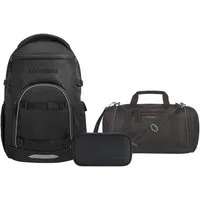 coocazoo Schulranzen Schulrucksack-Set BYTE Black Coal 3-teilig (3-teilig), für digitale Schule, ergonomisch, Easy-Grow-System