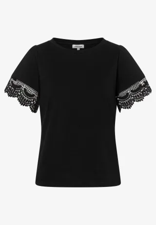 MORE & MORE - T-Shirt mit Spitzen-Ärmel schwarz - Gr. - 36