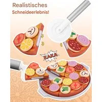 SinLaw Lernspielzeug Lernspielzeug für Kinder,Pizzaschneidespiele,Rollenspiele in der Küche, Gemüseschneidespielzeug aus Holz mit Klettverschluss
