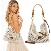 MOPUEA Strandtasche Damen-Umhängetasche, gehäkelt,Boho Straw Beach Bag, Achselhöhle (mit 2 abnehmbaren Trägern, Sommer-Umhängetasche, 1-tlg., Tragegriff oben für Reisen, für Shopping, Dating, Urlaub, Strand), große Kapazität, geeignet zum Tragen größ