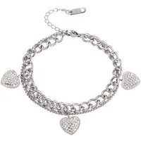 KARMA Edelstahlarmband Damen Armband Herzen Edelstahl Bettelarmband Silber od. Roségold (wasserfest & antiallergisch, 1-tlg., Mehrreihig goldene Kette Geschenk), Herzarmband Armschmuck Frauen
