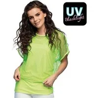 Boland Kostüm Kurzarm Netzhemd neon-grün, Blickdichtes Tanktop mit übergestülptem Netzshirt