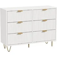 FUROKOY Kommode (Weiß Sideboard Schrank Highboard mit 6 Schubladen und Metallbeinen), Schmal kommode für Schlafzimmer, Wohnzimmer, Flur, 100 x 34 x 73 cm